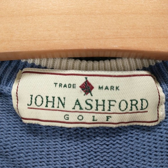 John Ashford Men's Pullover Golf Sweater Blue XL Diamond Argyle Crew Neck Cotton - Picture 9 of 13